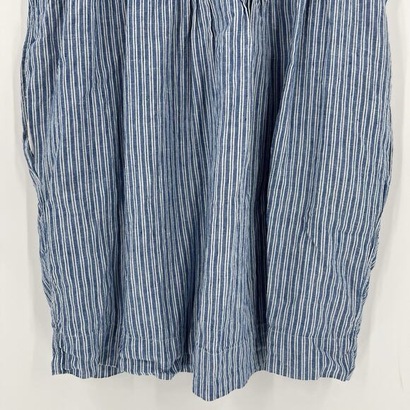 Faherty Gemina 100% Linen Mini Shirt Dress Pintuck Striped Blue White Size Small - Picture 4 of 9